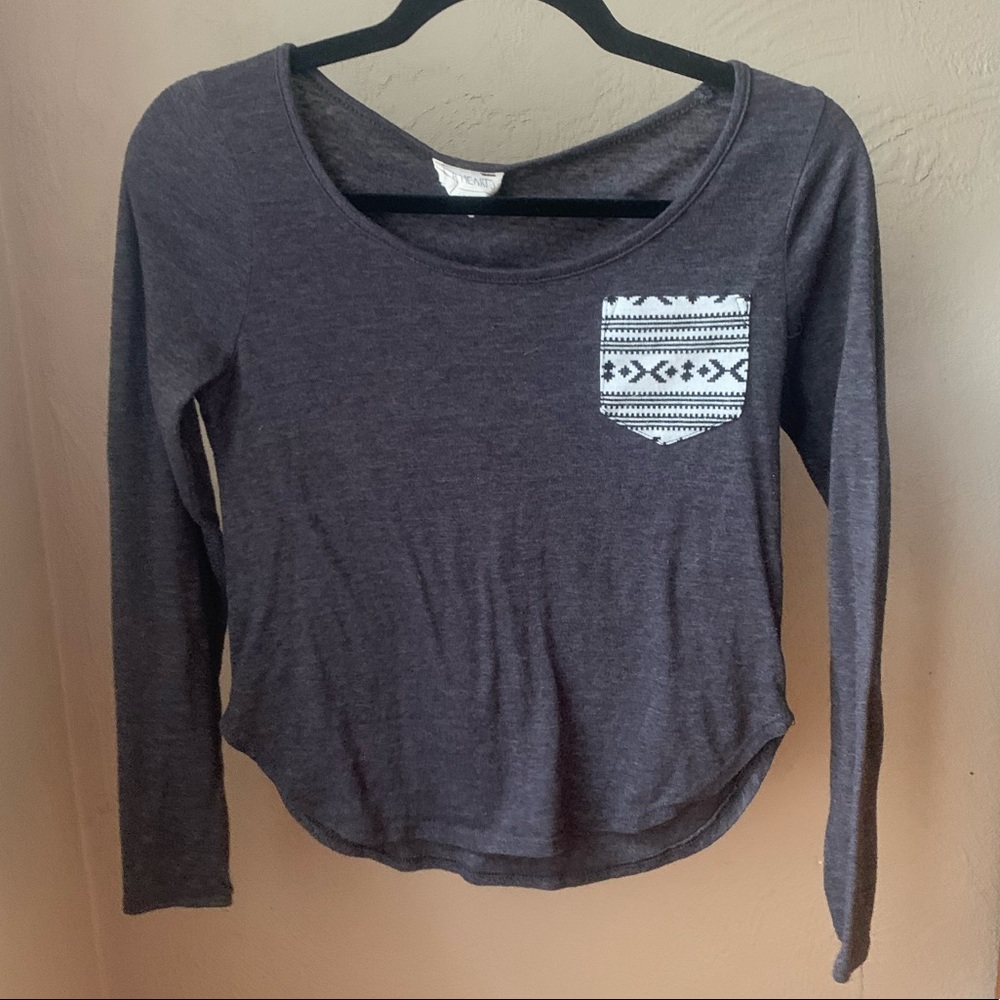 Gray long sleeve with patterned pocket